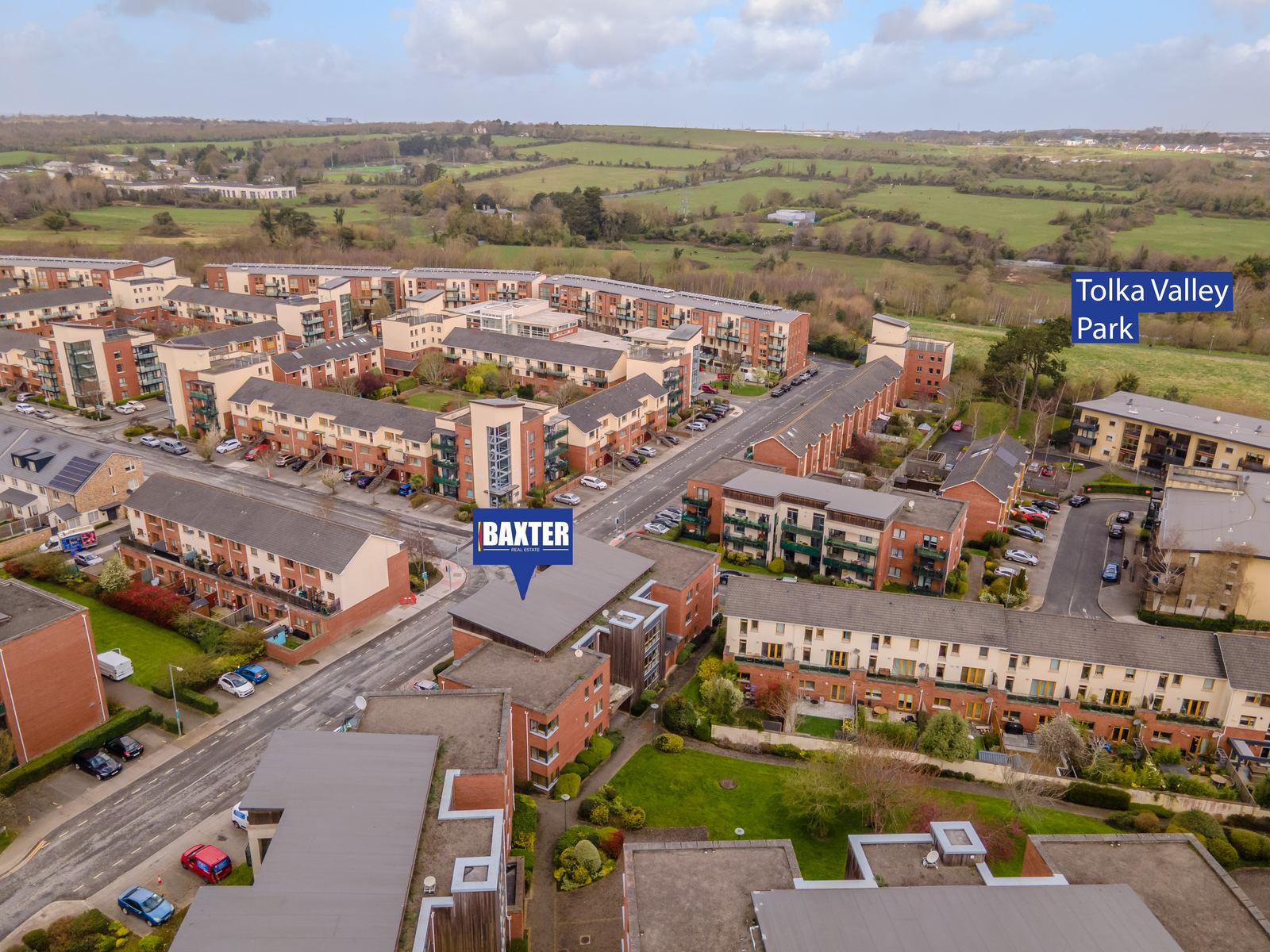 Aerial drone view over suburban Dublin